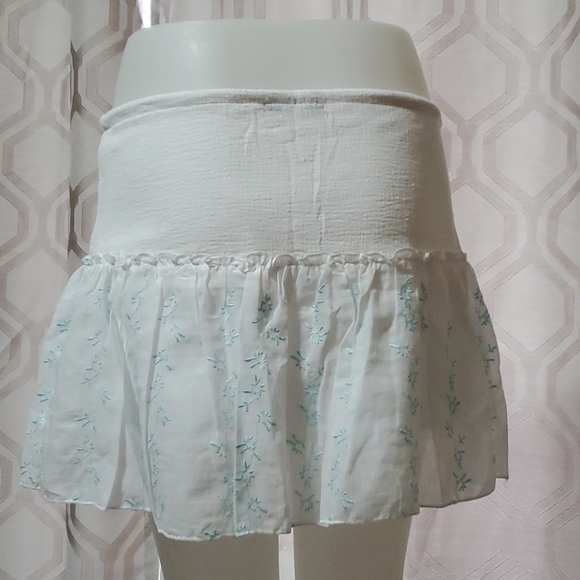 White linen drawstring skirt with Teal detail - Picture 4 of 5